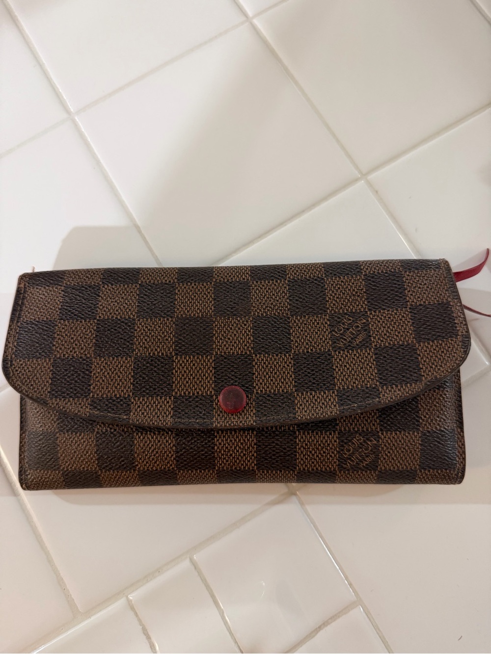 Designer-Inspired Brown Check Clutch Wallet with Red Accent
